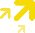 Three yellow arrows pointing diagonally upward on a transparent background.